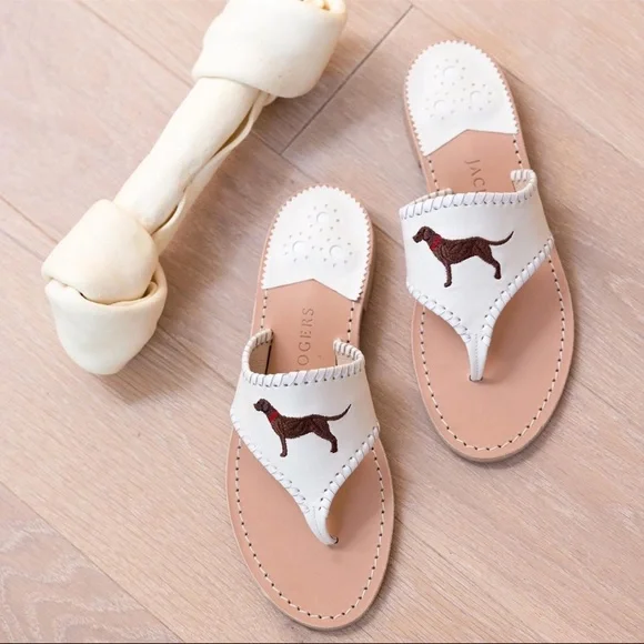 New! Jack Rogers leather sandals with chocolate Labrador dog embroidery - Picture 6 of 7